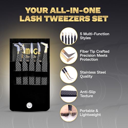 5-Piece Lash Extension Tweezers Set with Leather Case