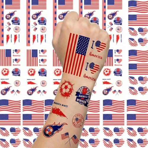 USA Soccer Face Stickers, 16 Sheets Temporary Tattoos