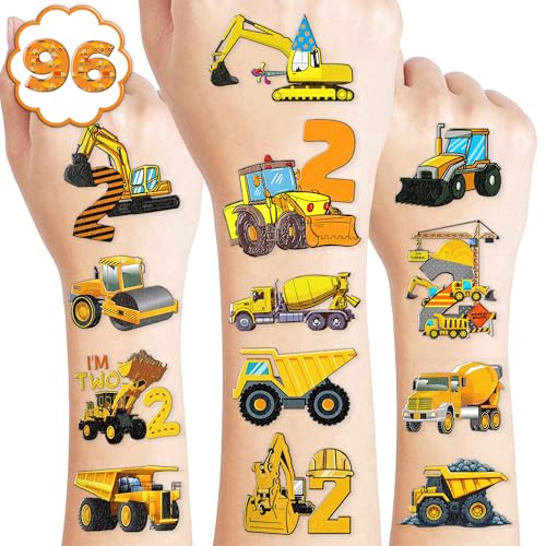 100 PCS Construction Temporary Tattoos for 2 Year Old Birthday Party