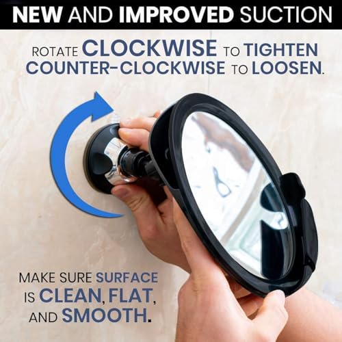MIRRORVANA Dual Antifog Shower Mirror for Shaving - Shatterproof Mirror with Razor Holder, Upgraded Suction, 360¡Æ Swivel (8" Round, Black)