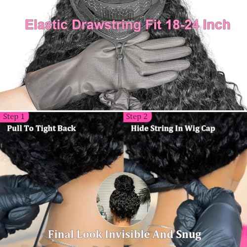 7x5 Deep Wave Lace Front Wigs Human Hair Drawstring Wear and Go Glueless Wigs Human Hair Pre Plucked Pre Cut 200 Density Curly Lace Front Wig for Women Beginner Friendly Glueless Deep Wave Wig 18 Inch
