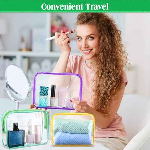 Cunno 60 Pcs Clear Toiletry Bag TSA Approved Cosmetic Bag Bulk Makeup Bag Travel Carry Airport Airline Compliant Bag for Women Men Summer Vacation Salon Mother Gift(Bright Color)