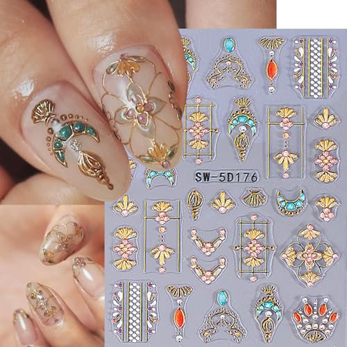 Sun Moon Star 5D 3D Embossed Nail Art Stickers (9 Sheets) - Bohemian Decals