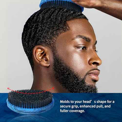 360 Curved Wave Brush For Men & Beard - Medium Hard Palm Wave Hair Brushes Wave Styler Great for Wolfing - Made with Beech Mix Boar & Nylon Bristle Brush for Barbers & Daily Use Black Hair (Blue)