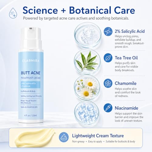 Body Acne Cream with 2% Salicylic Acid, Tea Tree Oil & Chamomile