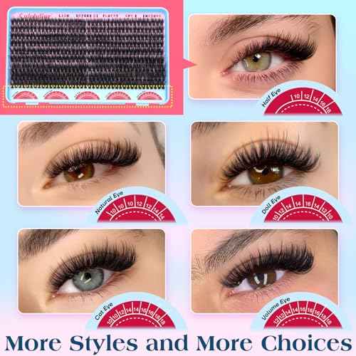 calphdiar Cluster Eyelash Extensions 70D Lash Clusters 360PCS Individual Lashes Fluff Eyelash Clusters D-curly Wispy Lashes Clusters 10-18mm DIY Eyelashes Fairy False Lashes Extension