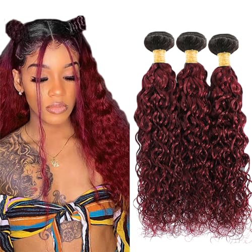 Burgundy Water Wave Human Hair Bundles 18 20 22 Inch