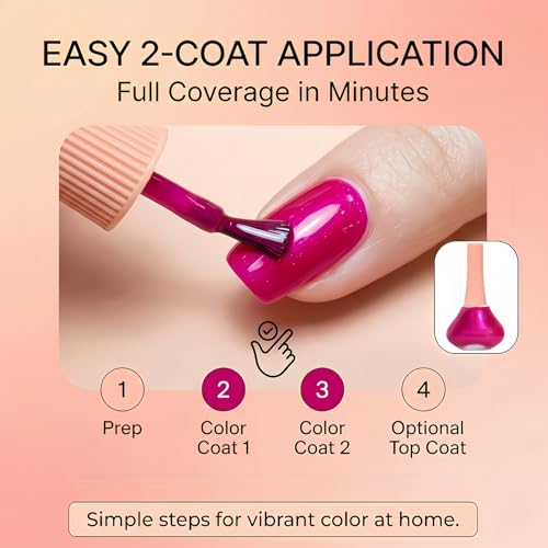 NovaCharm Hot Pink Shimmer Nail Polish 12ML - No UV Lamp
