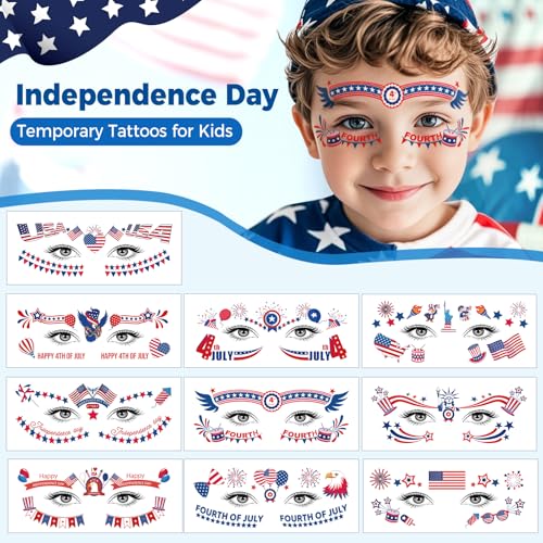 Fourth of July Temporary Tattoos - 10 Sheets Waterproof Face Eye Tattoos