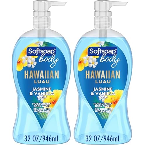 Softsoap Moisturizing Body Wash, Hawaiian Luau, Jasmine and Vanilla Scent, 32 oz Pump Bottle (Pack of 2)