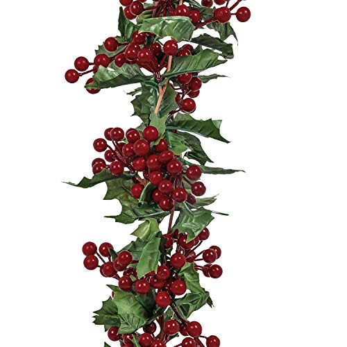 U'Artlines Total 11Ft Christmas Garland 2PCS Artificial Holiday Hanging Garlands Christmas Vine with Red Berries for Stairs Wall Fireplace Mantel Indoor Outdoor Decor (2pcs Red Berries Garland)