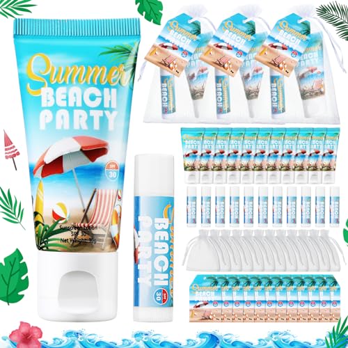 12 Sets Christmas Party Supplies Bulk Spf 30 Travel Size Mini Sunscreen and Sunscreen Lip Balms for Summer Party Thank You Gifts Supplies(Beach)