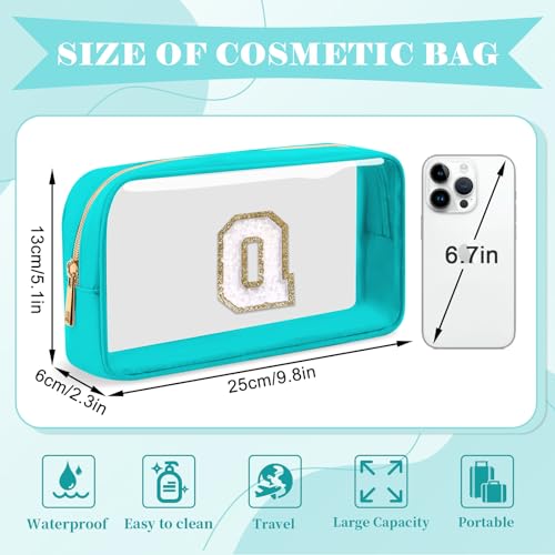 Personalized Clear Makeup Bag with Chenille Initial | Travel Cosmetic Pouch