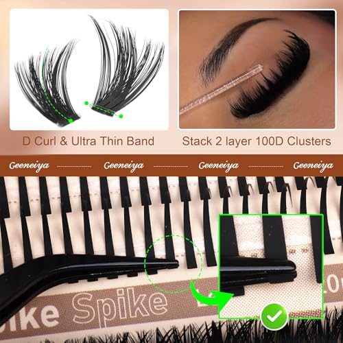 Geeneiya 100D Spike & Volume Lash Clusters Kit, 12-20mm