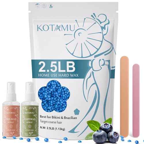 KOTAMU Wax Beads, 2.5lb Hard Wax for Bikini Brazilian Sensitive Skin Facial Leg Body Waxing, Professional Waxing Beads Target Coarse Hair Removal, Blue Wax Beans for Women Men at Home & Salon Use