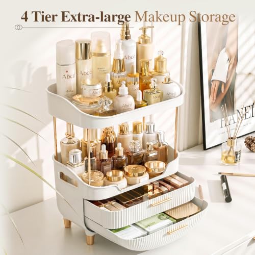 caktraie 4-Tier Makeup Organizer with Drawer – White