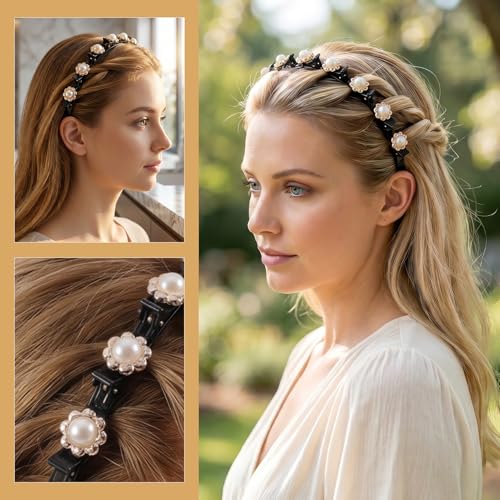 Pearl Headband with Clips - Double Layer Hair Styling Tool