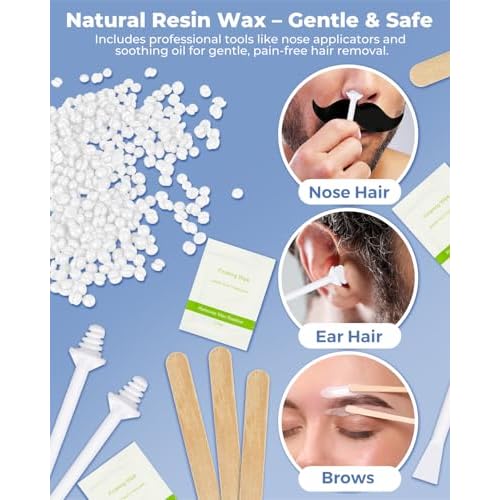 Nose Wax Kit with 100g Natural Resin Wax & 20 Sticks, Mini Nose Hair Wax Kit with Smart Temp Control, USB Fast Heat, 3-Min Hair Removal ? Lasts 4?6 Weeks | For Nose & Ear, Up to 15 Uses