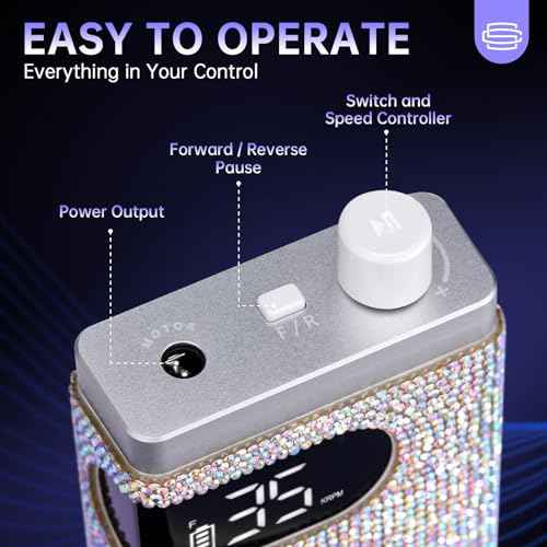 Rechargeable 35000RPM Nail Drill Sparkling Portable Professional Electric Nail File with 12 Drill Bit for Acrylic/Gel Nails Professional Nail Tools for Manicure Pedicure, Glitter