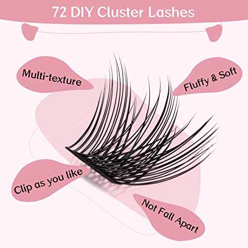 72 Pcs Cluster Lashes - DIY Reusable Natural Eyelash Extensions