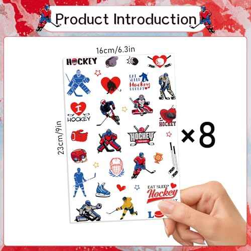 Gameza Ice Hockey Temporary Tattoos - 240+ Hockey Party Favors Decorations Hockey Temporary Tattoos Stickers for Kids Sports Hockey Themed Party Gifts Hockey Tattoos Supplies