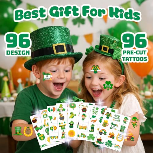 96 PCS St Patrick's Day Shamrock Temporary Tattoos for Kids