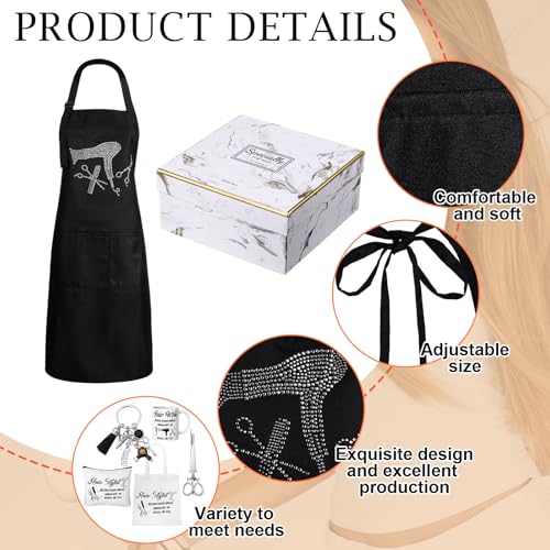 Coume 7 Pcs Hairdresser Gift Set for Women Hairstylist Apron Tote Bag Makeup Bag Mugs Scissors Charm Keychain Scissor Hair Clips and Box for Female Inspirational Appreciation Gifts