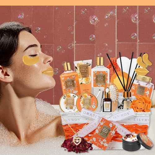 Christmas Gifts for Women - 21-Piece Luxury Vanilla Sugar Bath and Body Spa Gift Basket Set for Women Self Care Kit with Necklace, Bath Bomb | Valentine's Day, Mothers Day Gifts for Mom, Wife