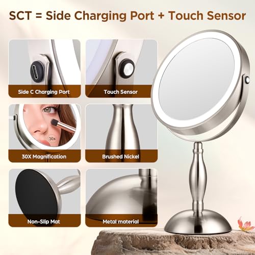 30X Magnifying Makeup Mirror with 3 Color Light & 5000mAh Battery