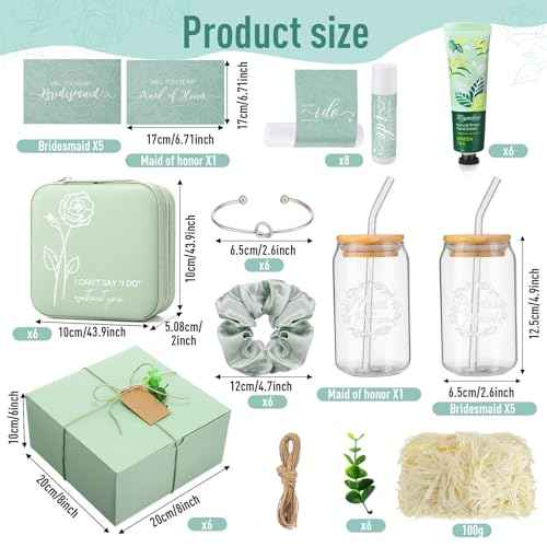 Teenyyou 60 Pcs Bridesmaid Proposal Gifts Bridesmaid Box Set Maid of Honor Gifts Wedding Bridal Shower Include Jewelry Box Glass Cup Scrunchies Hair Knotted Bracelets Hand Cream Lip Balm Cards(Green)