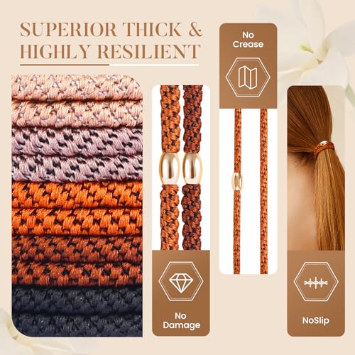 FORENEE 10Pcs Neutral Thick Hair Ties for Women & Girls - No Damage