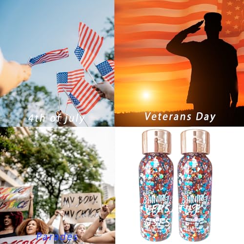 Red White and Blue Body Glitter, Hair Glitter, Red White and Blue Accessories USA Flag Pride Face Glitter, Hair Gel for Independence Day Women Reflective Glitters Makeup Accessories