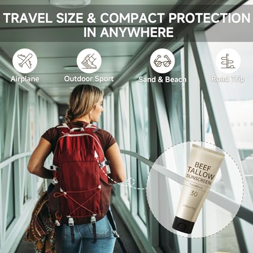 Tallow Sunscreen, Sunscreen for Face, SPF30 Natural Reef Safe Face Body Beef Tallow Sunblock, Non Greasy Clean Travel Sun Screen Sunblock for Outdoor Travel, 7.38 OZ,3 Pack