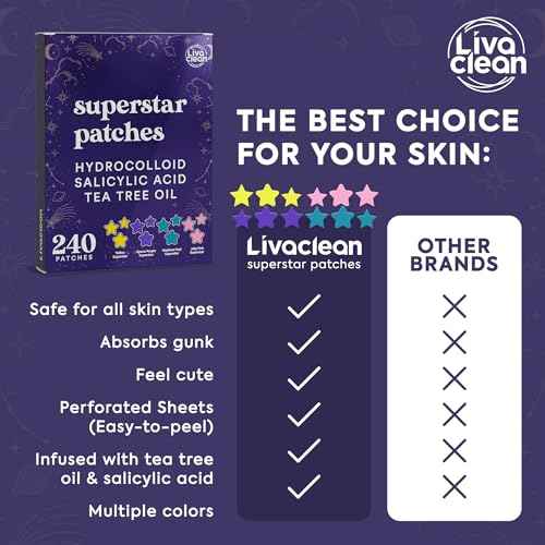 LivaClean 720 CT (3 Pack of 240) Superstar Pimple Patch for Face - Salicylic Acid & Tea Tree, Hydrocolloid Acne Patch, Pimple Patches Star Cute Zit Patches - 3 Sizes