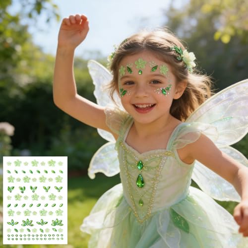 Green Flower Face Gems Stickers - Self-Adhesive Rhinestone Decals