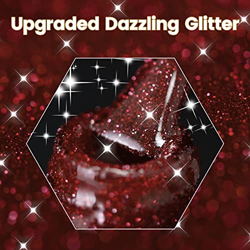 YTD Likomey Reflective Glitter Gel Nail Polish,15ml Galaxy Berry Red Flash Diamond Shimmer Gel,Sparkly Shiny Salon Home Nail Art Manicure UV Gel Varnish,SZ232