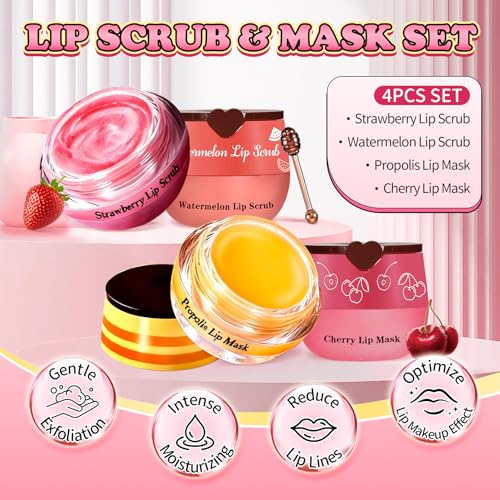 4-Piece Lip Scrub & Mask Set - Exfoliate & Moisturize