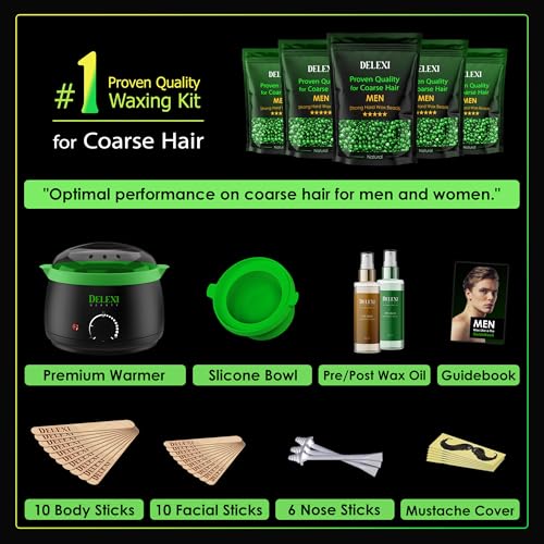 Men¡¯s Waxing Kit for Coarse Back & Chest Hair ? New Heavy-Duty Edition ? Home Waxing System for Couples & Male Grooming ? Includes Analog Warmer & Precision Tools for Beard & Brows