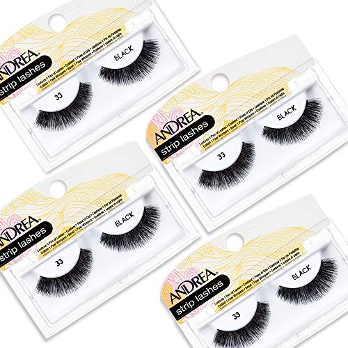 Andrea False Lashes Style 33 Black - 4 Pairs Reusable Strip Lashes