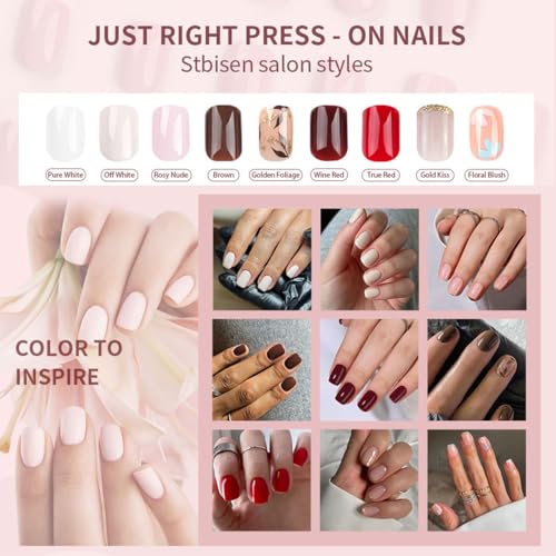Short Square Press On Nails - Pink French Tip with Gold Accent