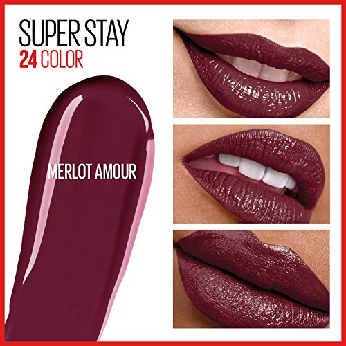 Maybelline Super Stay 24, 2-Step Liquid Lipstick Makeup, Long Lasting Highly Pigmented Color with Moisturizing Balm, Merlot Armour, Red, 1 Count