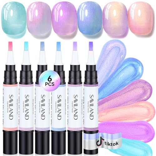 SAVILAND One-Step Gel Nail Pens - 6 Colors, 3-in-1 Base & Top Coat