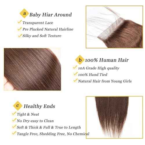 Brown Closure Human Hair Transparent HD Lace 5x5 Closure straight Chocolate Brown 4# Brazilian Human Hair Pre Plucked With Baby Hair Wet And Wavy Lace frontal For Women 20 Inch