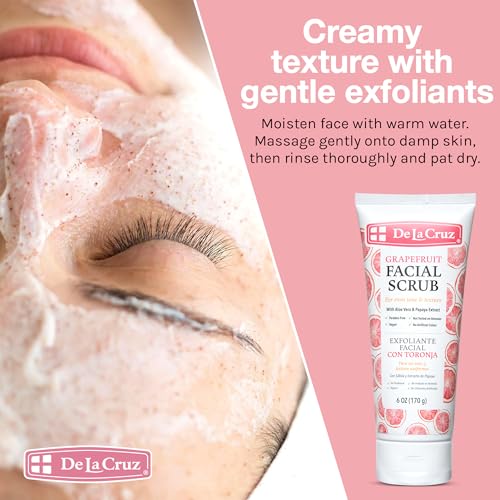 De La Cruz Grapefruit Facial Scrub - Face Exfoliator Scrub with Vitamin E, Papaya and Aloe Vera (6 Ounce (Pack of 1))