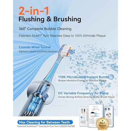 RANVOO AirJet PH3 [Vibrating & Flossing 2-in-1] Bubble Sonic Electric Toothbrush, Plaque Removal, White for Adult Protect Gum Orthodontic Teeth Clean Rechargeable Gift with 2 Soft Brush Heads Grey