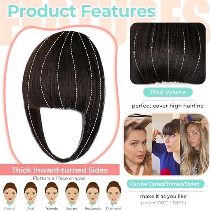 Clip-In French Bangs Hairpiece - Dark Brown Synthetic Fringe