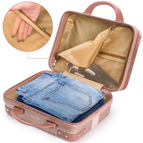 Hard Shell Cosmetic Travel Case, 17 Inch Mini Travel Hand Luggage with Elastic Band, Portable ABS Carrying Makeup Case Suitcase Train Cosmetic Bag for Travel, Camping, Business Trip
