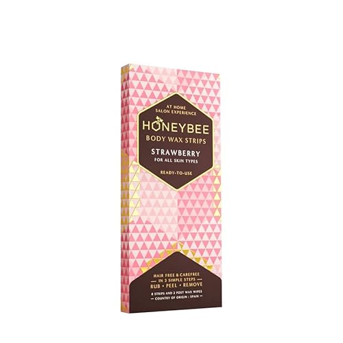 Honeybee Body Wax Strips| Waxing Strips for Women and Men| Hair Removal for All Skin| 8 Strips, 2 After Care Wipes (Strawberry)