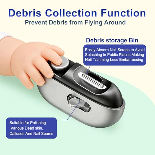 Easy Clip Nail Clippers Upgraded 3-in-1 Auto Electric Toenail Clipper for Seniors, Kids & Adults - Thick Nails, LED Light, Black