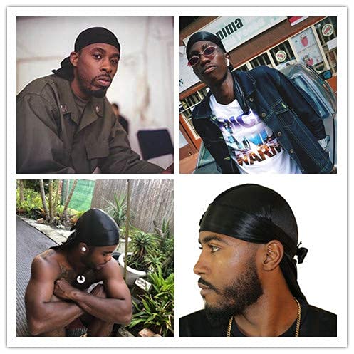 3-Pack Silky Durags for Men with Long Tails & Wave Cap